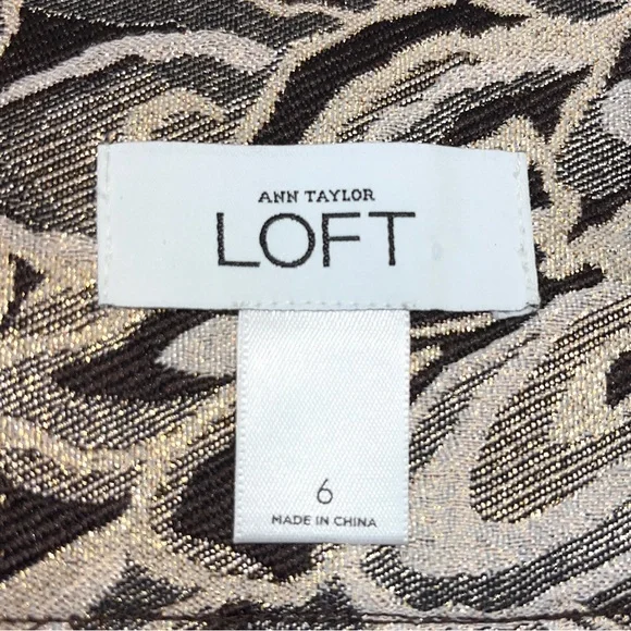 Ann Taylor LOFT skirt, brown/cream/gold metallic print, zipper on side, lined - Picture 8 of 9